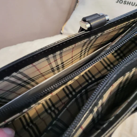 Burberry brown trim and black leather satchel
